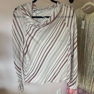 Zara Diagonal Striped Cowl Neck Blouse - Purple and White